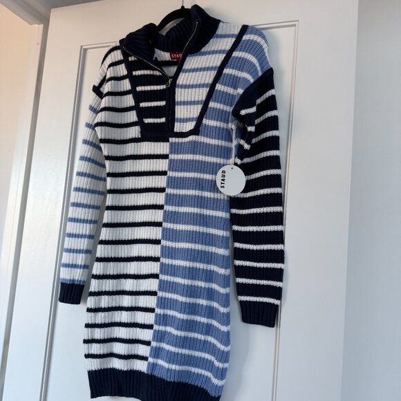 NWT Staud Hampton Mini Sweater Dress Knitted Adriatic Stripe Sz Small - Picture 4 of 8